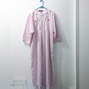 Stan Herman Long Zippered Mumu Nightgown Lounge Robe Pink Seersucker  Womens 1X